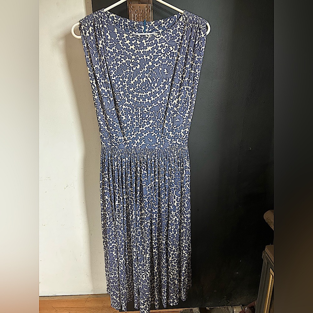 Vintage 60's Floral Shirred Ruched Midi Dress Size Size M